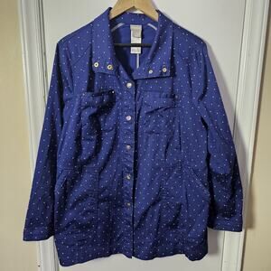 Chicos Lightweight Jacket XL Polka Dot Snap Button Front Casual Pockets Spring